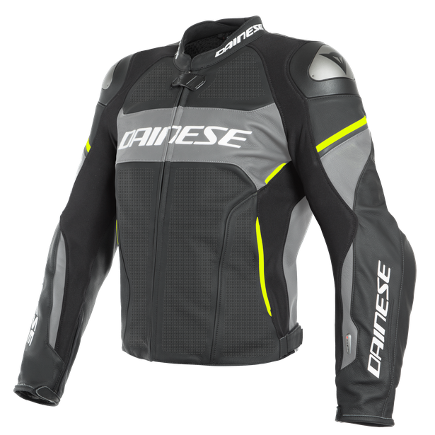 racing-3-d-air-perf-leather-jacket-black-matt-charcoal-gray-fluo-yellow image number 0