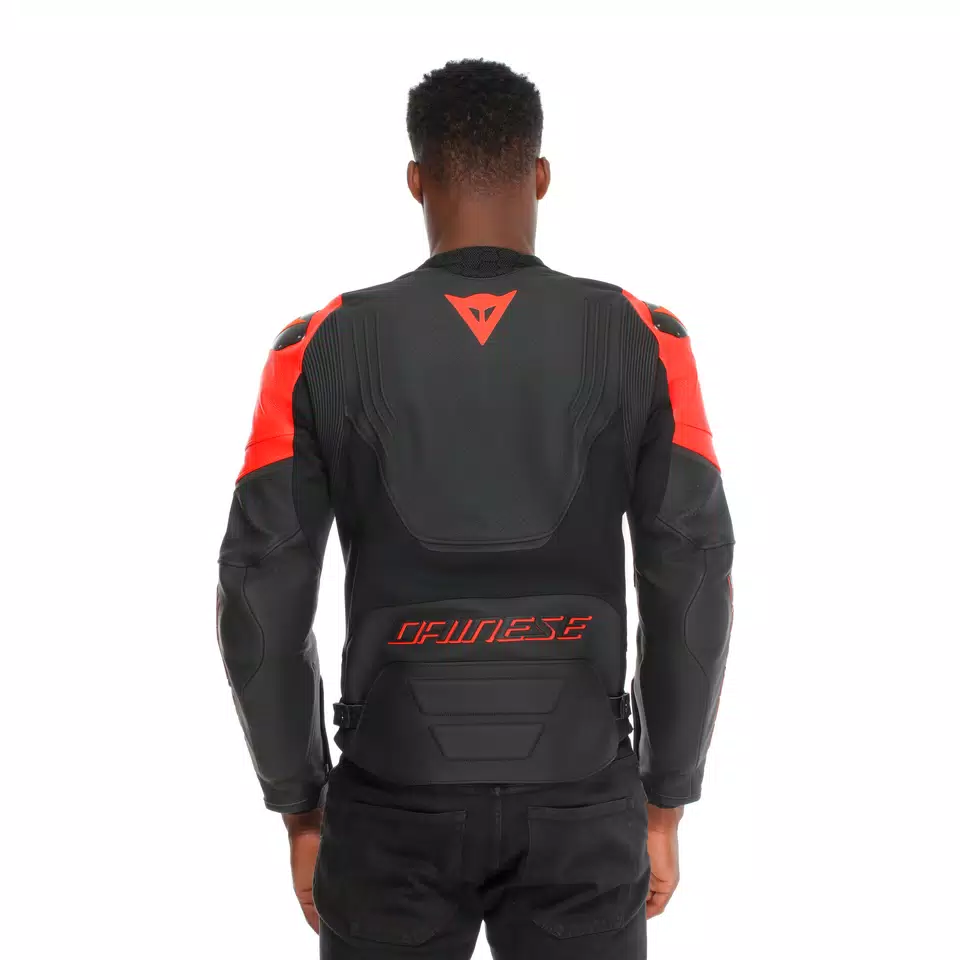 RACING 5 - MEN PERFORATED LEATHER MOTORCYCLE JACKET - BLACK/BLACK/RED-FLUO - 6