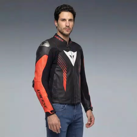 SUPER SPEED 5 LEATHER JACKET - BLACK/RED-FLUO/WHITE - 3