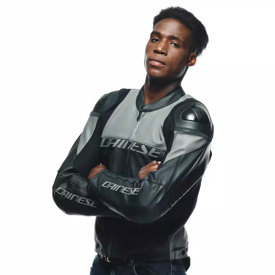 RACING 4 - MEN'S MOTORCYCLE PERFORATED LEATHER JACKET - BLACK/CHARCOAL-GRAY - 7