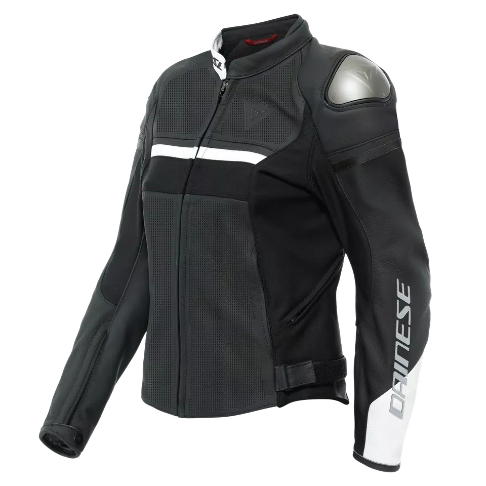 RAPIDA LADY LEATHER JACKET PERF. - BLACK-MATT/BLACK-MATT/WHITE - 1