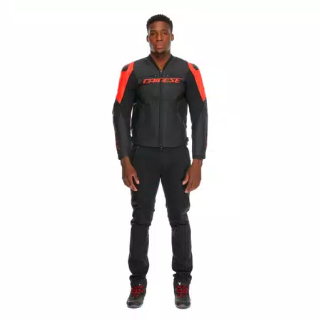 RACING 5 - MEN LEATHER MOTORCYCLE JACKET - BLACK/BLACK/RED-FLUO - 3