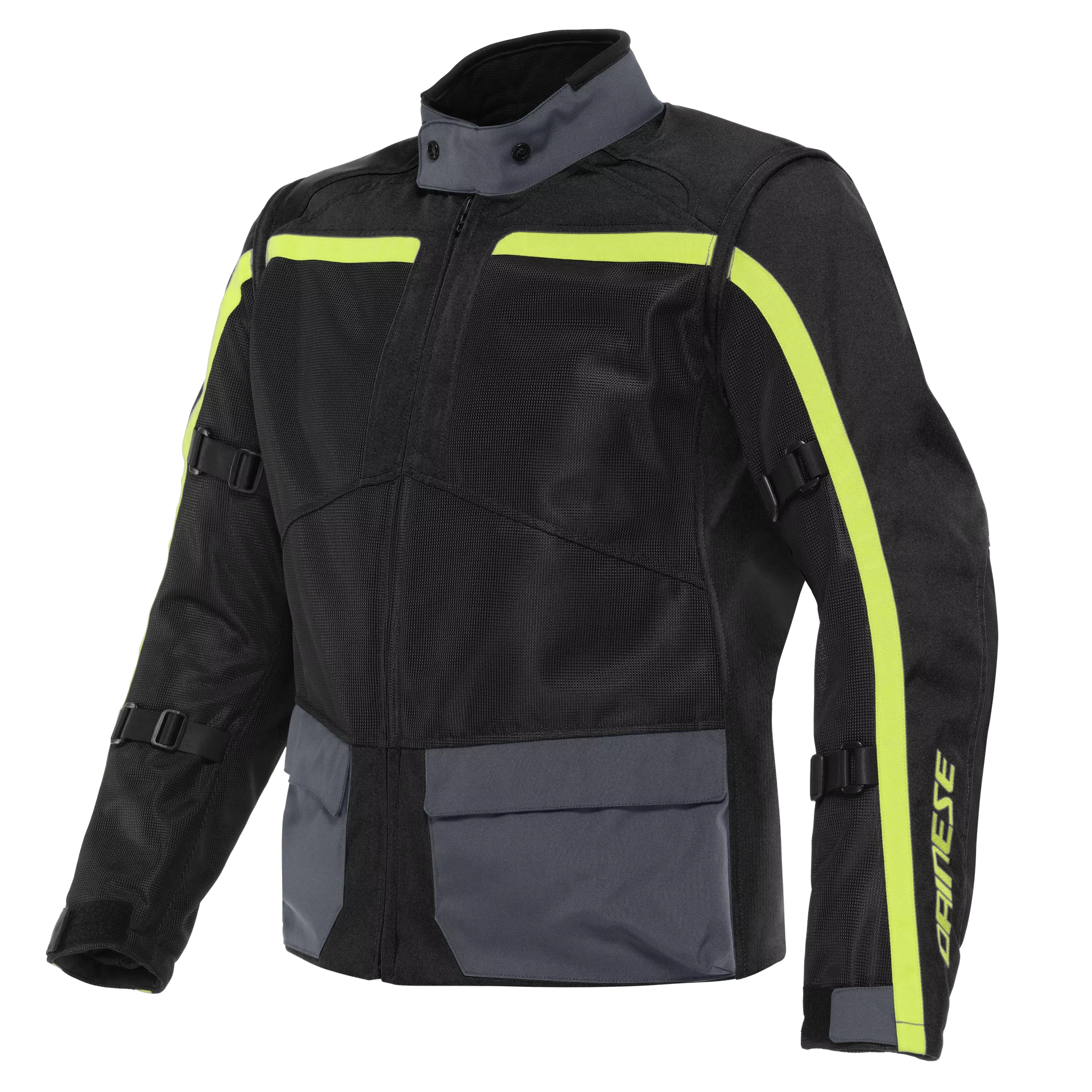 OUTLAW TEX MEN S SUMMER MOTORCYCLE JACKET IN FABRIC BLACK BLACK EBONY FLUO YELLOW Dainese