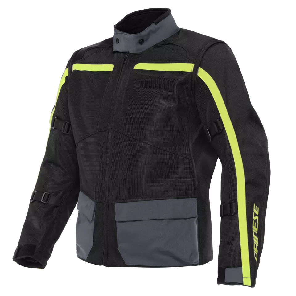 OUTLAW TEX - MEN'S SUMMER MOTORCYCLE JACKET IN FABRIC - BLACK/BLACK/EBONY/FLUO-YELLOW - 1
