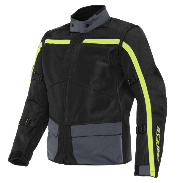 outlaw-tex-giacca-moto-estiva-in-tessuto-uomo-black-black-ebony-fluo-yellow image number 0