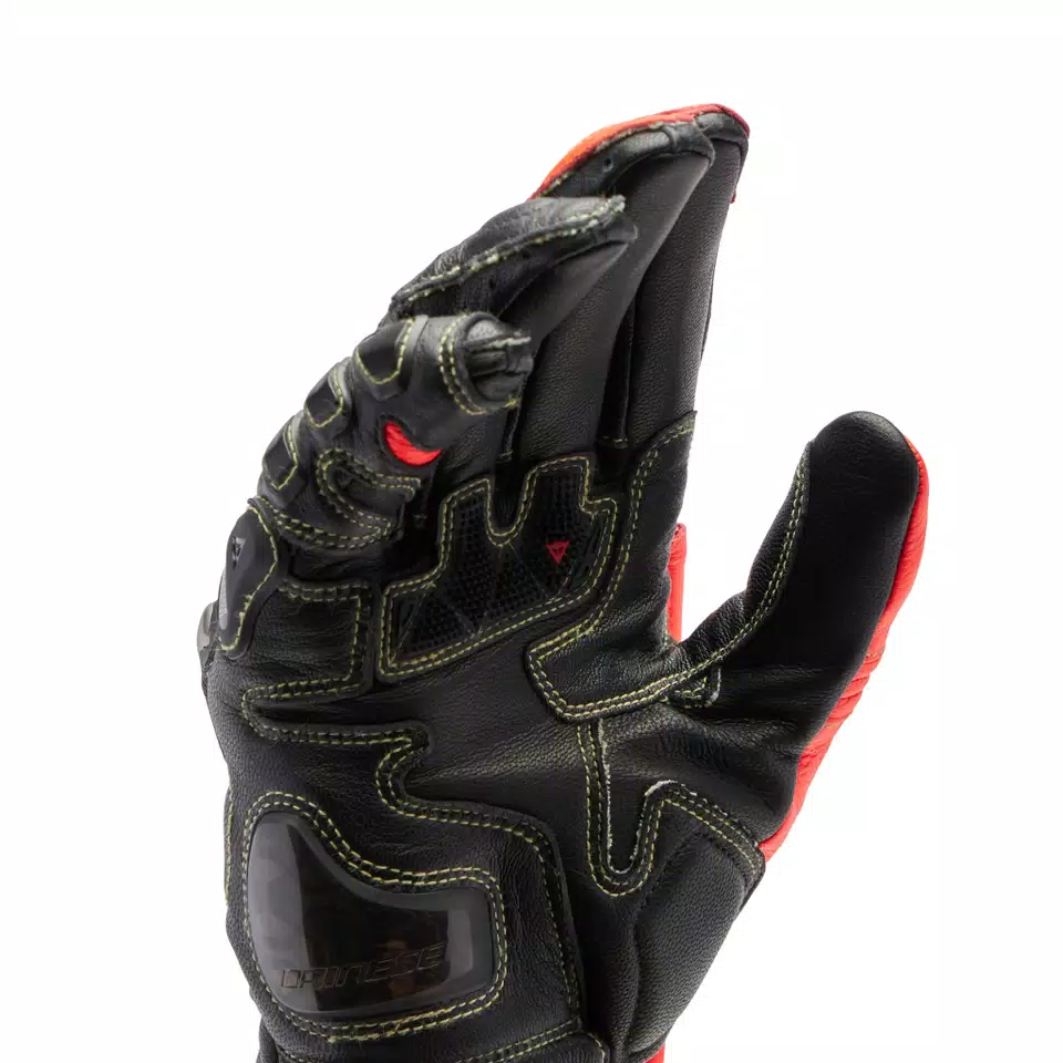 FULL METAL 7 - MEN'S MOTORCYCLE RACING LEATHER GLOVES - BLACK/RED FLUO - 8