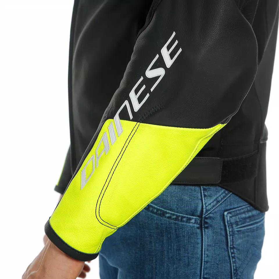 AGILE LEATHER JACKET - BLACK-MATT/WHITE/FLUO-YELLOW - 7