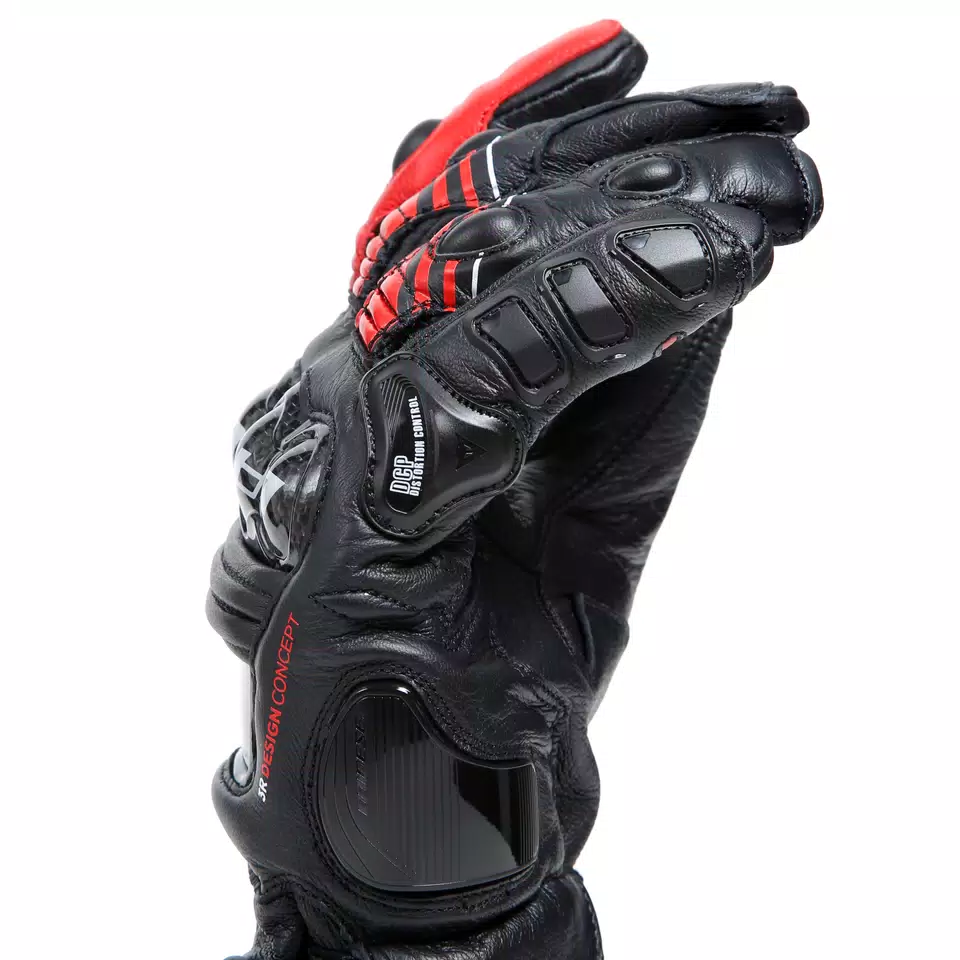 DRUID 4 - MEN'S MOTORCYCLE LEATHER GLOVES - BLACK/RED-LAVA/WHITE - 8