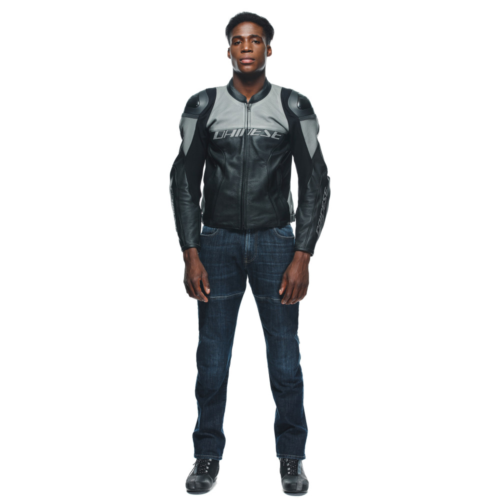 racing-4-giacca-moto-in-pelle-perforata-uomo-black-charcoal-gray image number 2