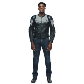 RACING 4 LEATHER JACKET PERF. BLACK/CHARCOAL-GRAY- Cuir