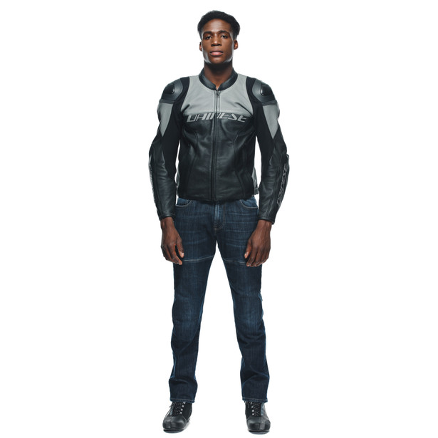 RACING 4 LEATHER JACKET PERF. BLACK/CHARCOAL-GRAY- Cuir