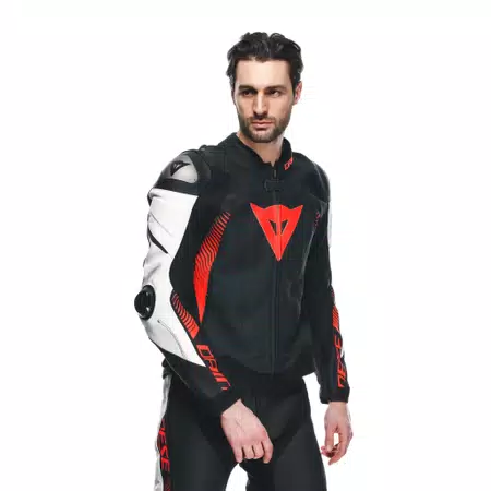 SUPER SPEED 4 - MEN PERFORATED LEATHER MOTORCYCLE JACKET - BLACK-MATT/WHITE/FLUO-RED - 6