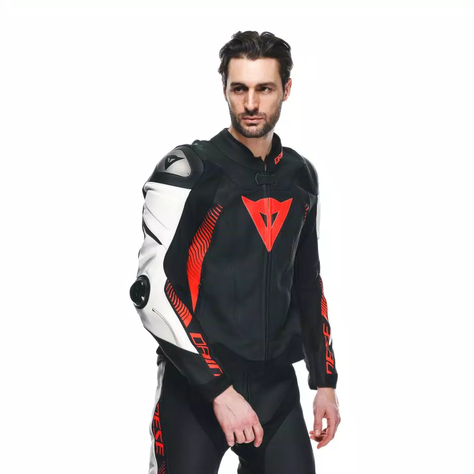 SUPER SPEED 4 - MEN'S MOTORCYCLE PERFORATED LEATHER JACKET - BLACK-MATT/WHITE/FLUO-RED - 6