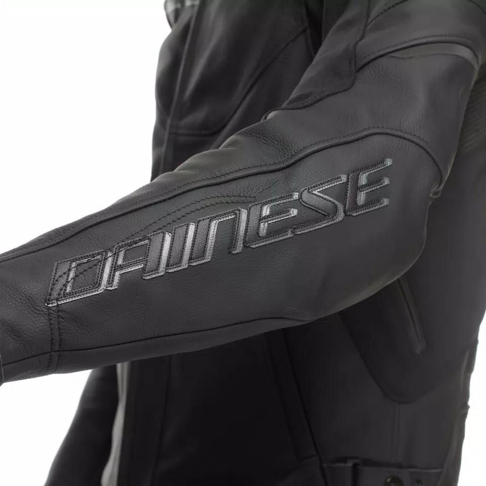 RACING 5 - MEN LEATHER MOTORCYCLE JACKET SHORT/TALL FIT (S/T) - BLACK/BLACK/BLACK - 6