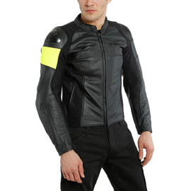 VR46 POLE POSITION LEATHER JACKET BLACK/FLUO-YELLOW- 