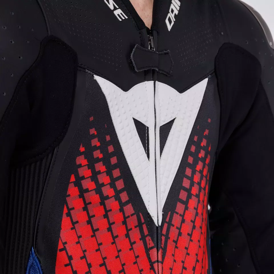 LAGUNA SECA 6 - PERFORATED ONE-PIECE LEATHER RACING SUIT - BLACK/BLUE/RED - 6