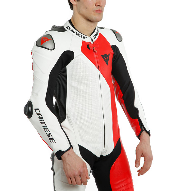 ADRIA 1PC LEATHER SUIT PERF. WHITE/LAVA-RED/BLACK- Leather Suits