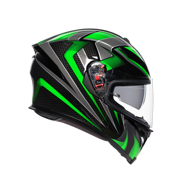 black and green agv helmet