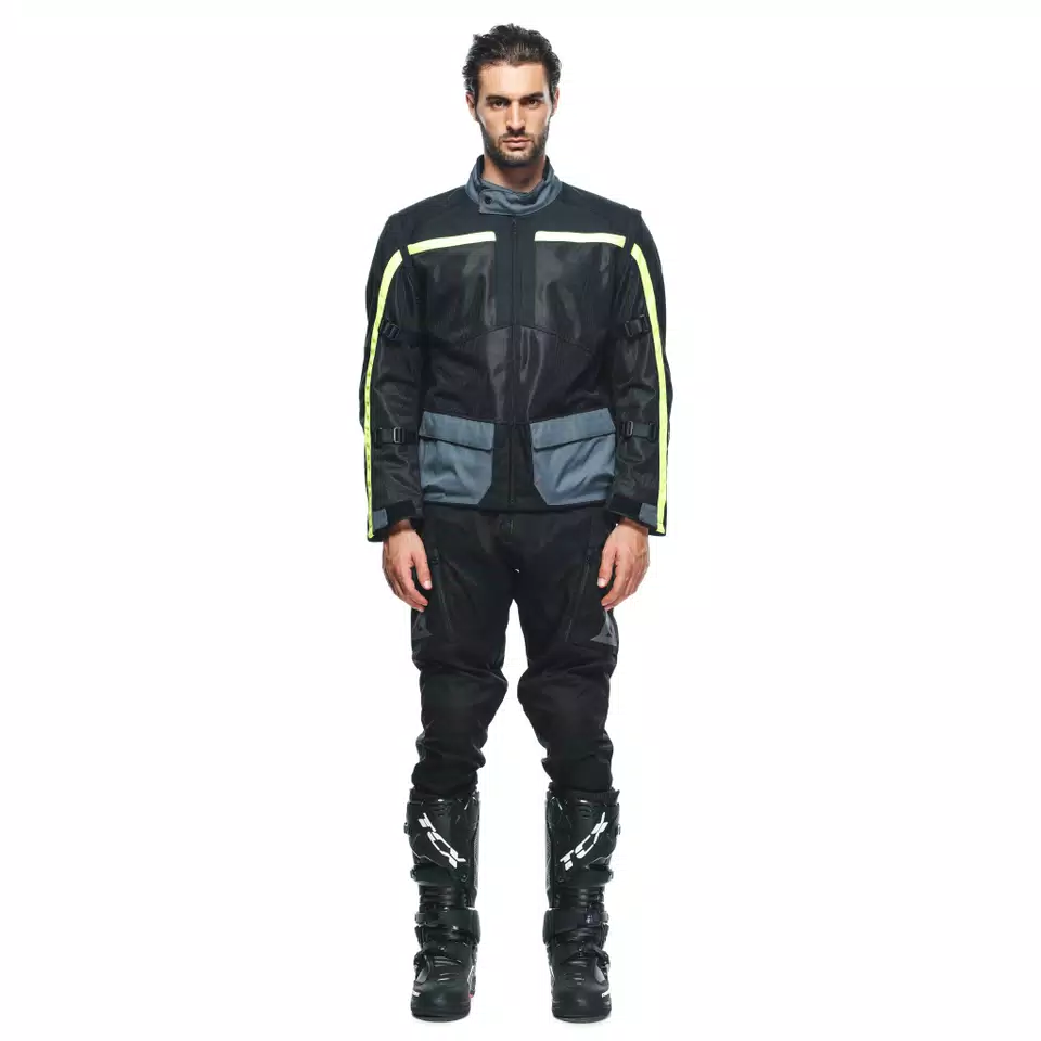 OUTLAW TEX - MEN'S SUMMER MOTORCYCLE JACKET IN FABRIC - BLACK/BLACK/EBONY/FLUO-YELLOW - 3