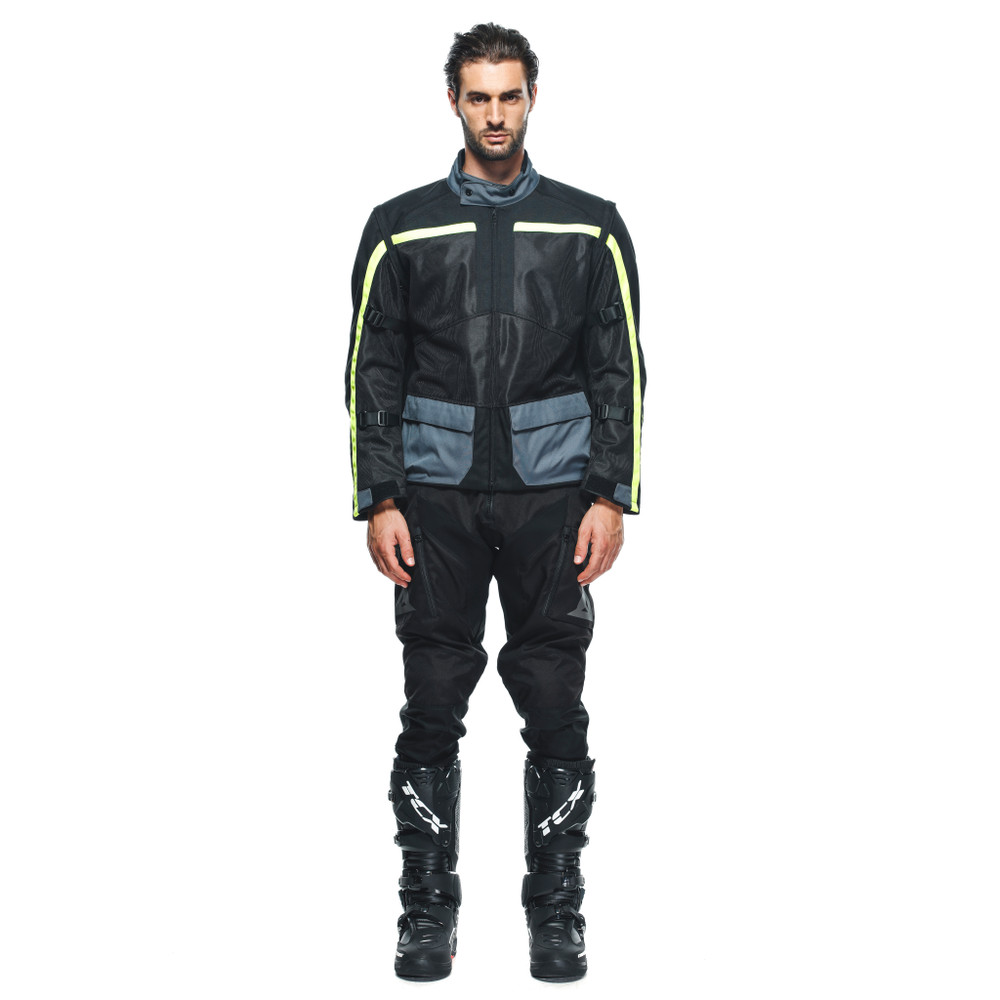 outlaw-tex-giacca-moto-estiva-in-tessuto-uomo-black-black-ebony-fluo-yellow image number 2