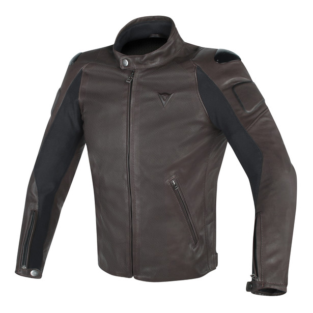 STREET DARKER PERFORATED LEATHER JACKET DARK-BROWN- Jackets