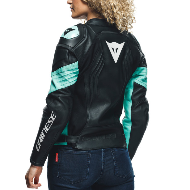 racing-4-giacca-moto-in-pelle-perforata-donna-black-acqua-green image number 10