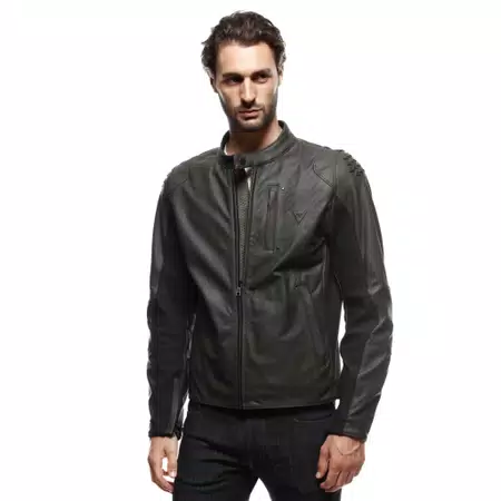 ISTRICE - MEN'S MOTORCYCLE PERFORATED LEATHER JACKET - DARK-BROWN - 5