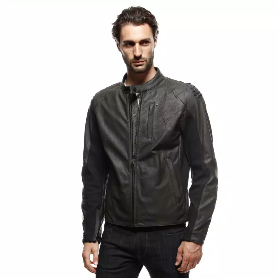 ISTRICE - MEN'S MOTORCYCLE PERFORATED LEATHER JACKET - DARK-BROWN - 5