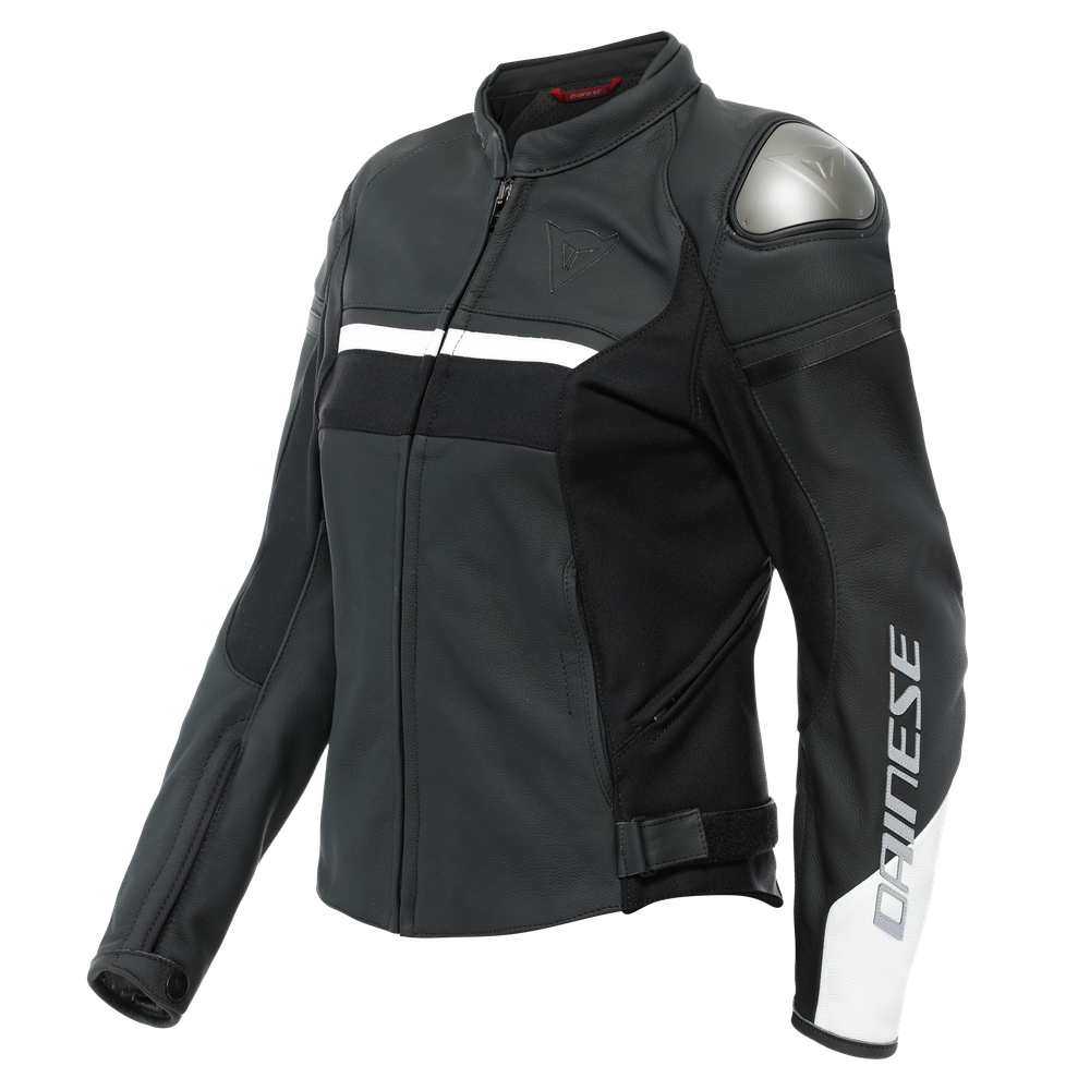 rapida-giacca-moto-in-pelle-donna-black-matt-black-matt-white image number 0