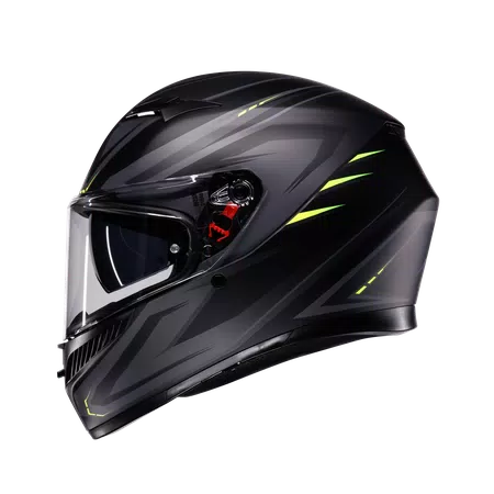 K3 SYTH MATT BLACK/YELLOW FLUO - MOTORBIKE FULL FACE HELMET E2206 -  - 4