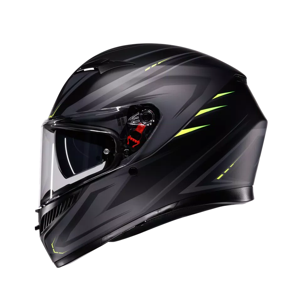 K3 SYTH MATT BLACK/YELLOW FLUO - MOTORBIKE FULL FACE HELMET E2206 -  - 4