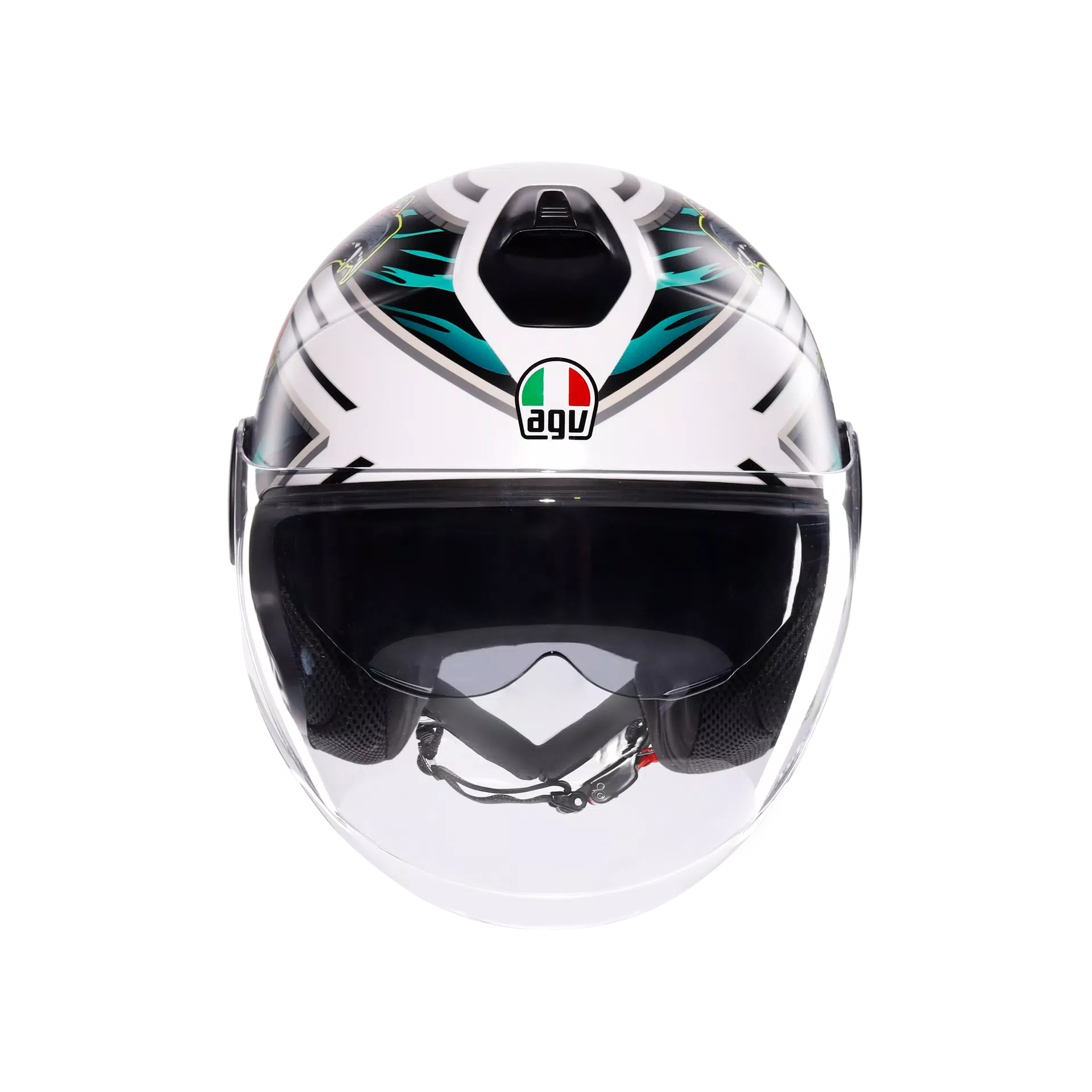 ETERES GHEPARD MATT WHITE/BLACK/GREEN - CASQUE MOTO JET E2206