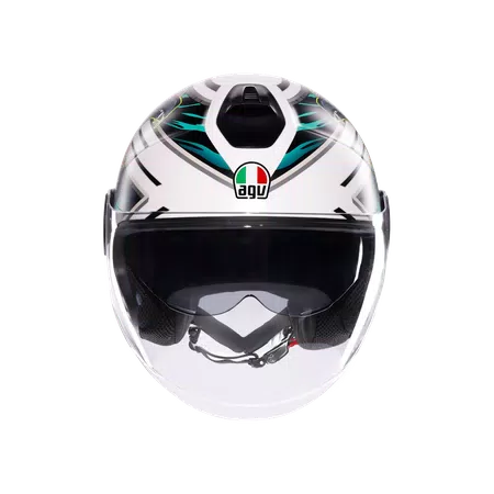 ETERES GHEPARD MATT WHITE/BLACK/GREEN - MOTORBIKE OPEN FACE HELMET E2206 -  - 2
