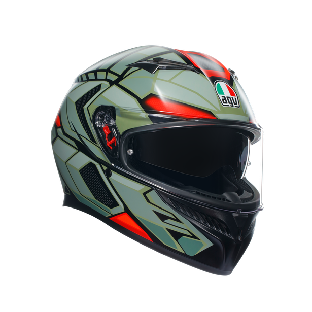 k3-decept-matt-black-green-red-motorbike-full-face-helmet-e2206 image number 0