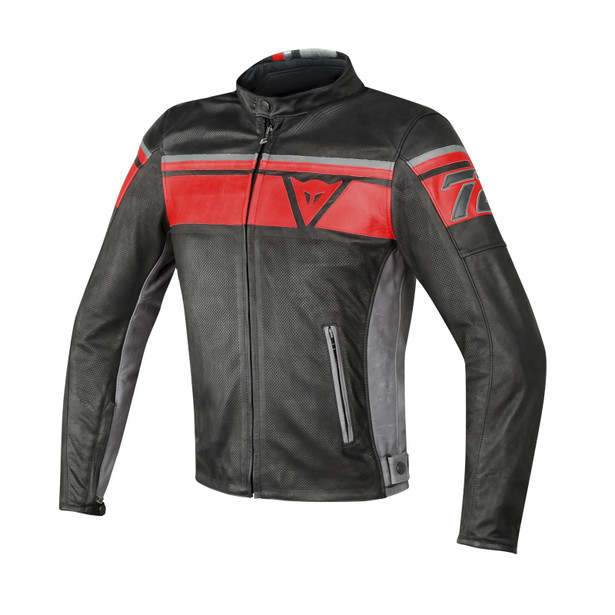 BLACKJACK PERFORATED LEATHER JKT BLACK/RED/SMOKE- Jackets
