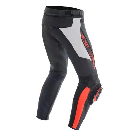 SUPER SPEED - MEN'S MOTORCYCLE PERFORATED LEATHER PANTS - BLACK/WHITE/RED-FLUO - 2