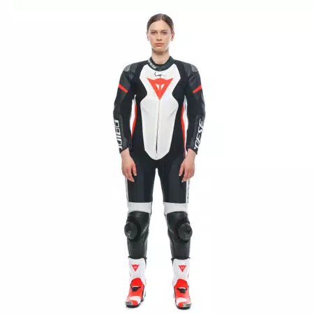 GROBNIK LADY LEATHER 1PC SUIT PERF - BLACK/WHITE/RED-FLUO - 6