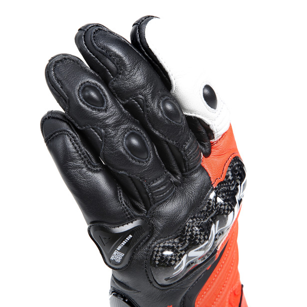 carbon-4-guanti-moto-lunghi-in-pelle-uomo-black-fluo-red-white image number 10