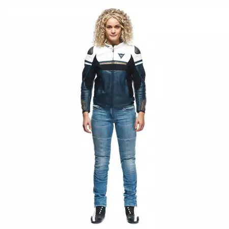 RAPIDA - DAMES MOTORFIETS LEREN JAS - BLACK-IRIS/WHITE/TIBETAN-PLATINUM - 3