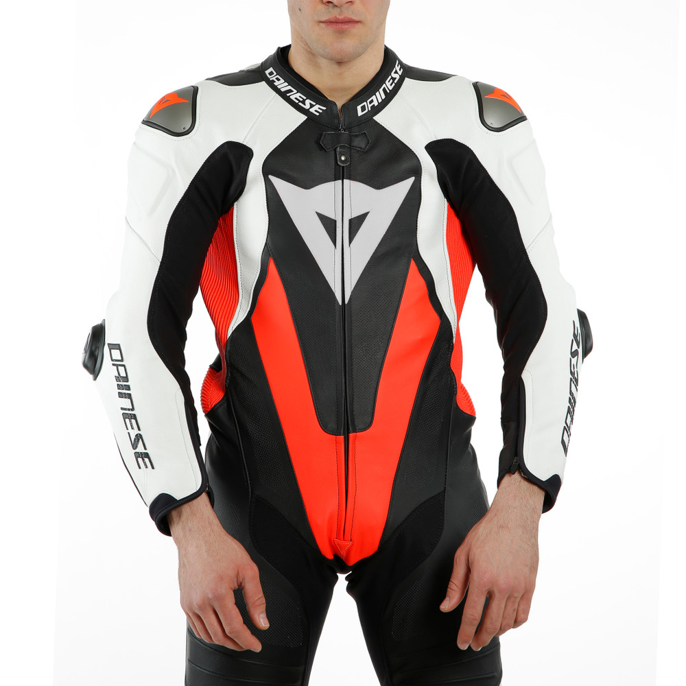 laguna-seca-5-combinaison-moto-racing-en-cuir-une-pi-ce-homme-black-white-fluo-red image number 5