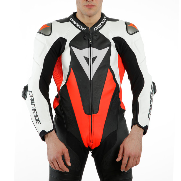 LAGUNA SECA 5 1PC LEATHER SUIT PERF. BLACK/WHITE/FLUO-RED- Leather Suits