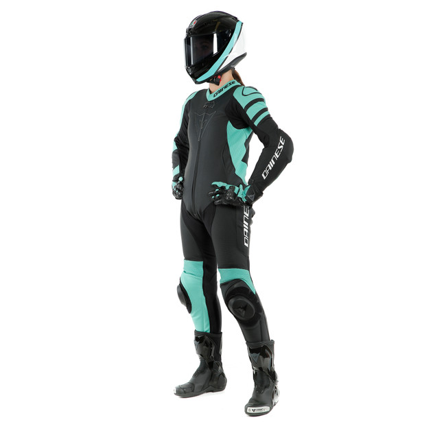 KILLALANE 1 PC PERF. LADY LEATHER SUIT BLACK-MATT/ACQUA-GREEN/BLACK- Outlet Leather suits