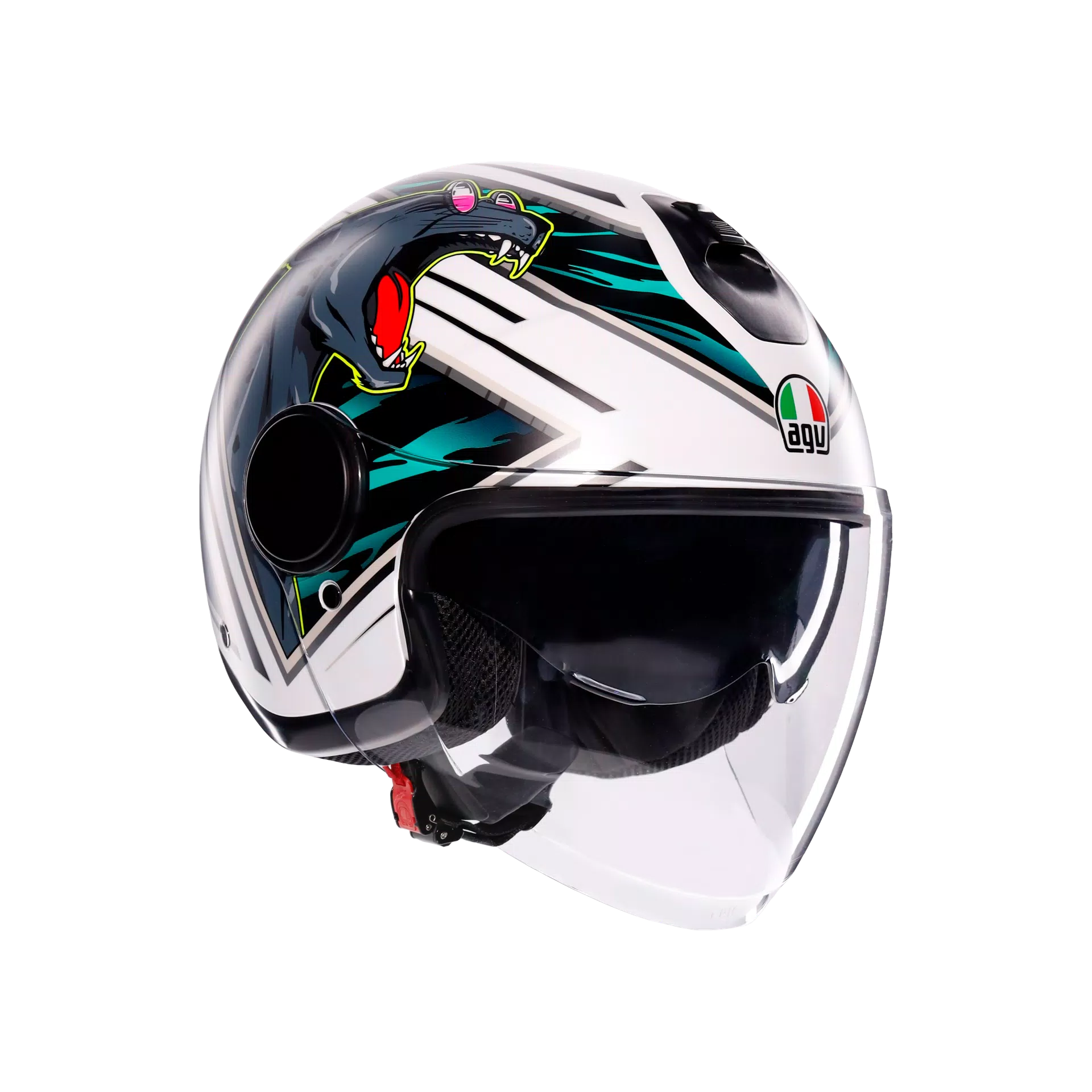 ETERES GHEPARD MATT WHITE/BLACK/GREEN - CASQUE MOTO JET E2206