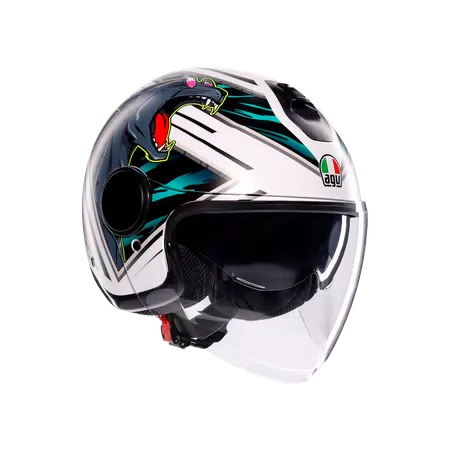 ETERES GHEPARD MATT WHITE/BLACK/GREEN - MOTORBIKE OPEN FACE HELMET E2206 -  - 1