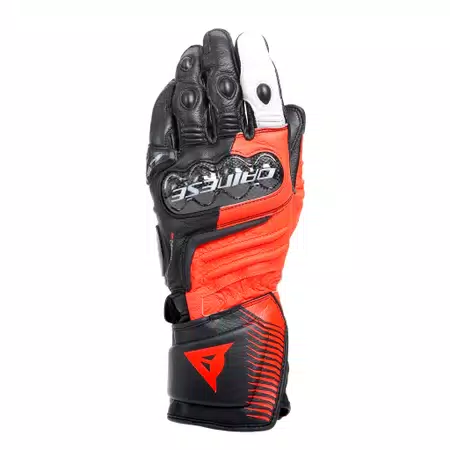 CARBON 4 - MEN'S MOTORCYCLE LONG LEATHER GLOVES - BLACK/FLUO-RED/WHITE - 1