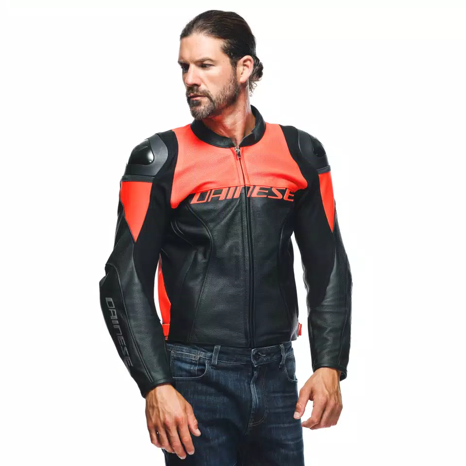 RACING 4 LEATHER JACKET PERF. - BLACK/FLUO-RED - 6