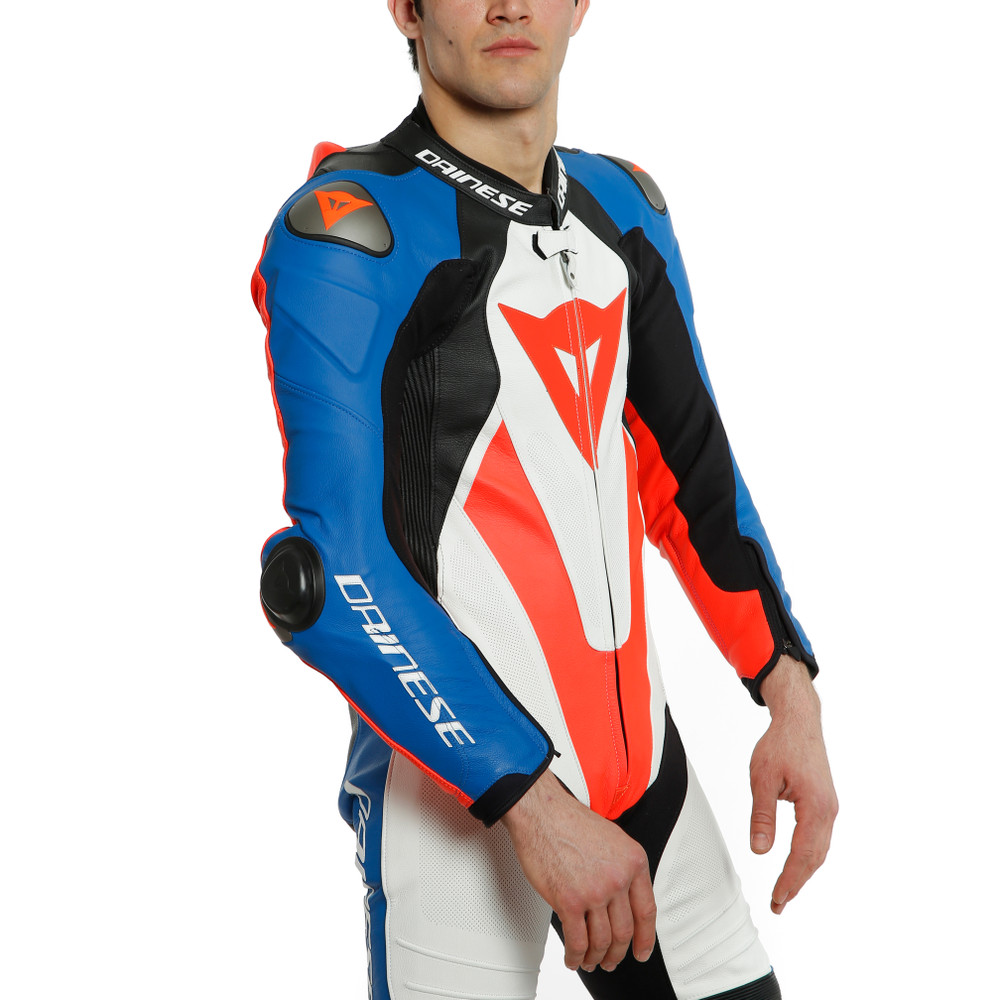 laguna-seca-5-combinaison-moto-racing-en-cuir-une-pi-ce-homme-white-light-blue-black-fluo-red image number 4