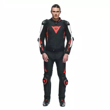 SUPER SPEED - MEN'S MOTORCYCLE PERFORATED LEATHER PANTS - BLACK/WHITE/RED-FLUO - 3