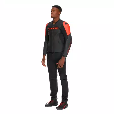 RACING 5 - MEN LEATHER MOTORCYCLE JACKET - BLACK/BLACK/RED-FLUO - 4