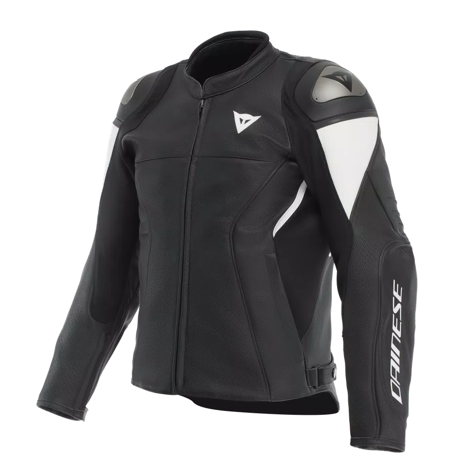 ESSENTIAL 2 - MEN PERFORATED LEATHER MOTORCYCLE JACKET - BLACK/BLACK/WHITE - 1